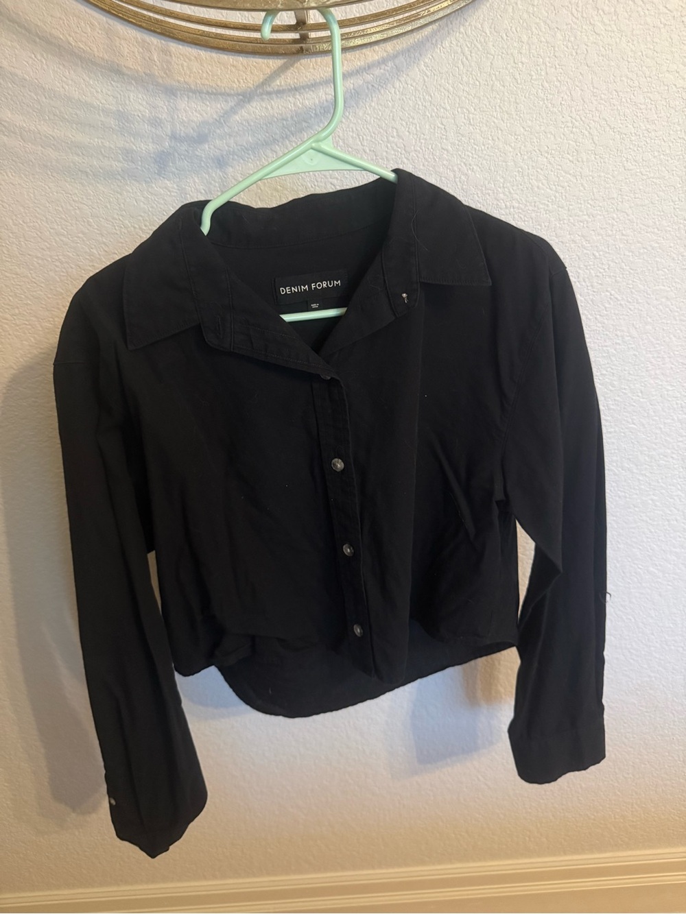 Denim Forum Black Cropped Button-Down Shirt